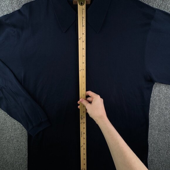 Robert Barakett Knit Polo Sweater Navy Blue Point Collar Medium LIGHTWEIGHT - Picture 2 of 14